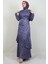 Kendinden Desenli Asimetrik Elbise Lila 1