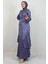 Kendinden Desenli Asimetrik Elbise Lila 2