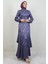 Kendinden Desenli Asimetrik Elbise Lila 3