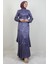 Kendinden Desenli Asimetrik Elbise Lila 4