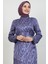 Kendinden Desenli Asimetrik Elbise Lila 5