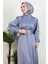 Kemerli Saten Elbise Gri 5