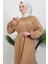 Zincir Kuşaklı Tesettür Elbise Sütlükahve 5