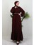 Zincir Kuşaklı Tesettür Elbise Koyu Bordo 2