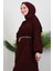 Zincir Kuşaklı Tesettür Elbise Koyu Bordo 5