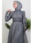Eva Simli Tesettür Elbise Gri 5