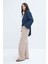 Bej-Likralı Geniş Paça Gabardin Pantolon 1