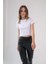 Kadın Beyaz Fırfır Detaylı Fit Kesim Kısa Kollu Crop Tişört 2