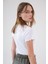 Kadın Beyaz Fırfır Detaylı Fit Kesim Kısa Kollu Crop Tişört 6