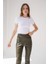 Kadın Beyaz Fırfır Detaylı Fit Kesim Kısa Kollu Crop Tişört 7
