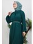 Zincir Kuşaklı Tesettür Elbise Zümrüt 5