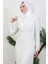 Taşlı Buzy Pileli Elbise Beyaz 5