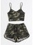 Kadın Kamuflaj Desenli Askılı Crop Top ve Şortlu Gecelik Takım 3