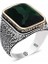 Gümüş Zirkon Yeşil Taşlı Kare Erkek Yüzük - 31 1