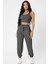 Kadın Antrasit Gri Kaşkorse Cepli Jogger Eşofman Altı ve Crop Top Bluz 1