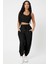 Kadın Siyah Kaşkorse Cepli Jogger Eşofman Altı ve Crop Top Bluz 3