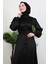 Kemerli Saten Elbise Siyah 5