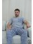 Açık Gri Ekose Desenli Kısa Kol Erkek Pijama Takımı 2