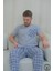 Açık Gri Ekose Desenli Kısa Kol Erkek Pijama Takımı 3