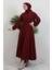 Çift Cepli Poplin Elbise Bordo 4