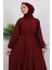 Çift Cepli Poplin Elbise Bordo 5