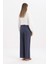 Indigo-Pileli Geniş Paça Keten Pantolon 3