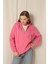 Üç Iplik Kumaş Fermuarlı Kadın Pembe Sweat 4