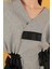 Petek Kumaş Garnili Oversize Kadın Sweat-Gri 4