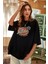 Antrasit Oversize Aloha Baskılı Kadın T-Shirt 1