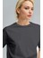 Kadın Antrasit %100 Pamuk Nefes Alan Bisiklet Yaka Regular Fit Normal Kesim Baskisiz Basic T-Shirt 2