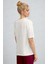 Kadın Ekru Beyaz Kurdele Kabaran Dokulu Baskı Regular Fit Normal Kalıp T-Shirt 3