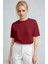 Kadın Bordo %100 Pamuk Nefes Alan Bisiklet Yaka Regular Fit Normal Kesim Baskisiz Basic T-Shirt 1