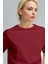 Kadın Bordo %100 Pamuk Nefes Alan Bisiklet Yaka Regular Fit Normal Kesim Baskisiz Basic T-Shirt 2