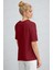 Kadın Bordo %100 Pamuk Nefes Alan Bisiklet Yaka Regular Fit Normal Kesim Baskisiz Basic T-Shirt 3