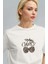 Kadın Ekru Beyaz Kiraz Leopar Cherry Baskı Regular Fit Normal Kalıp T-Shirt 2