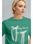 Kadın Bntn Yeşil Kurdele Kabaran Dokulu Baskı Regular Fit Normal Kalıp T-Shirt 2