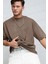 Erkek Mocha Kahverengi Basic Düz Baskısız Oversize Salas T-Shirt 1