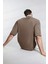 Erkek Mocha Kahverengi Basic Düz Baskısız Oversize Salas T-Shirt 2