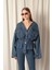 Denim Kumaş Beli Lastikli Kadın Mavi Kot Ceket 5
