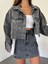 Çift Cepli Yıkamalı Crop Denim Ceket 3
