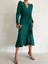 Kadın Yeşil Krep Kumaş Midi Boy Kuşaklı Uzunkol Elbise 8