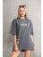 Unisex Bisiklet Yaka Baskılı Oversize T-Shirt - Gri 5
