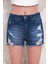 Kadın Likralı Etek Ucu Püsküllü Yıpratmalı Denim Mini Şort 3