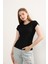 Dokulu Kısa Kol Düz Siyah Kadın Likralı Tişört Basic Bürümcük T-Shirt 2