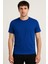 Düz Mavi Renk Basic Unisex Slim Fit Tişört 2