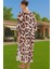 Boyundan Bağlamalı Leopar Desenli Şifon Maxi Elbise Modern Stil Yüksek Kalite Trend Tasarım 3