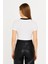 Kadın Kontrast Yaka Detaylı Crop T-Shirt 2