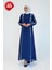 Büyük Beden Düğme Detaylı Elbise 3919-1 Lacivert 1