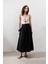 Parçalı Geniş Pamuklu Etek Siyah 2