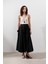 Parçalı Geniş Pamuklu Etek Siyah 4